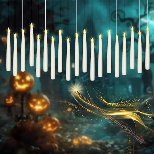 20 Pcs Floating Candles with Remote Wand - Flickering LED Flameless Indoor Decor - White & Remote Control