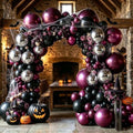 Black Purple Balloon Arch Kit Double Stuffed Purple Silver Foil Balloons