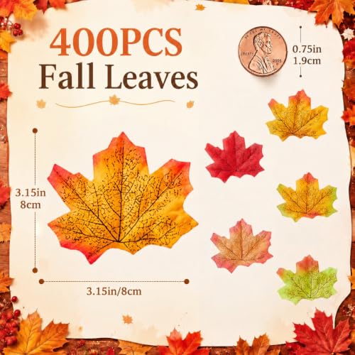 Fake Fall Leaves Foliage - 400pcs Maple Leaf Decor in Green - Autumn DIY Crafts & Decor