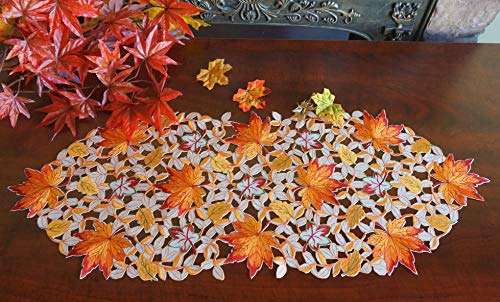 Fall Halloween Table Runner 13x34 Inches with Maple Leaves & Pumpkins - Autumn Dining Decor - Variation: Maple Leaves / 13x34