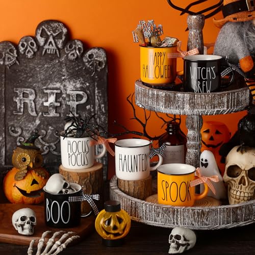 Halloween Mini Coffee Mug Set - 6 Decorated Ceramic Cups for Fall Home & Kitchen