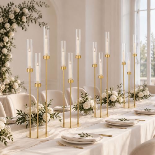 Gold 34in 4PCS Wedding Candelabra Set with 3 Arms & LED Candle Holders - Elegant Table Centerpieces