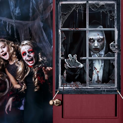 Halloween Ghost Curtain Set - Zombies and Ghost Variation - Spooky Window Decorations for Indoor Outdoor Party