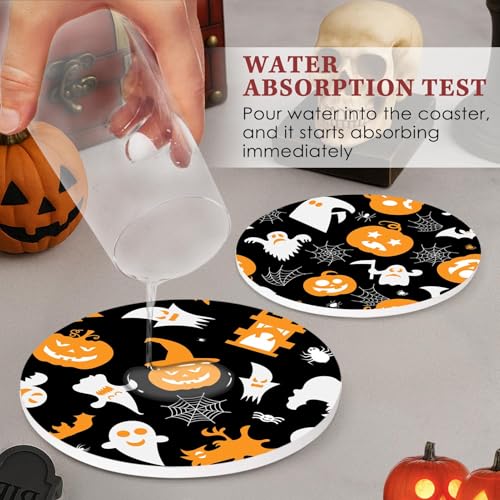Halloween Coasters for Drinks Set of 6 Ceramic Pumpkin Drink Coasters - Britimes