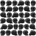 Halloween Skull Decorations - Black Plastic Skeleton Heads, 50 Pack, Mini & Realistic