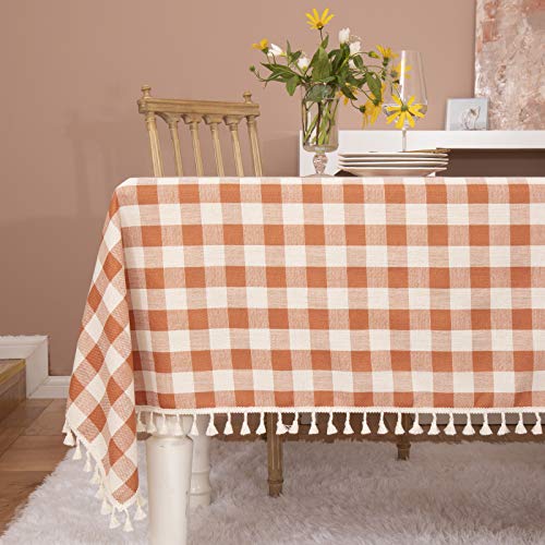 Orange Gingham Tablecloth 55x102 Inches for Farmhouse & Thanksgiving Decor - Rectangular Variation