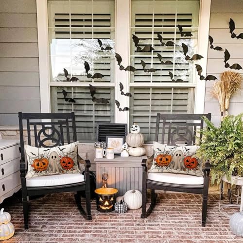 Halloween Pillow Covers 12x20 Ghosts Jack O Lantern Decor White / 20" x 12"