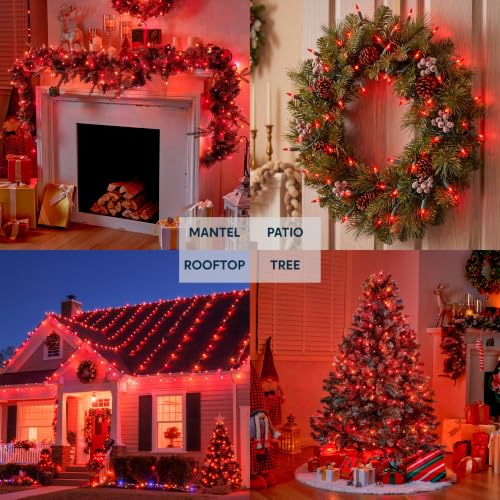 Red Christmas String Lights Outdoor 42.8FT 200 Incandescent Bulbs - Green Wire - Variation of THIS listing