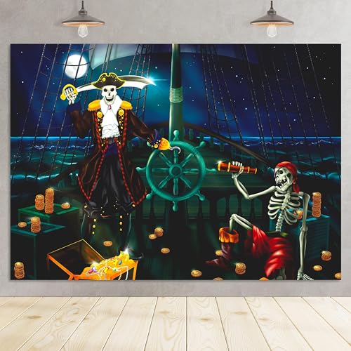 Pirate Birthday Backdrop 7x5ft - Skull & Ship Pirate Door Banner Party Decor