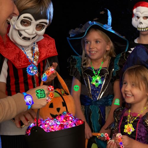 Halloween Glow in the Dark Toys Party Favors 100 pcs - Light Up Necklaces Rings Bracelets Balls