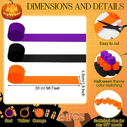 Crepe Paper Streamers Set - 24 Rolls, 1.8 Inch x 98 Feet, Purple, Orange, Black - Party Decorations