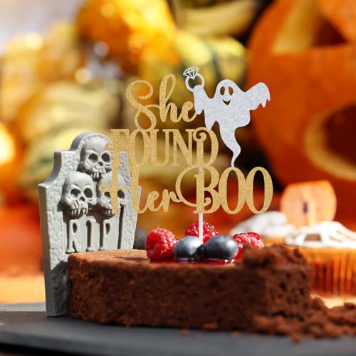 Halloween Wedding Cake Topper - She Found Her Boo Romantic Party Decor
