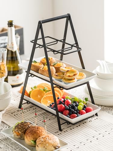 3-Tier Serving Tray Set with Foldable Stand - 10, 12, 14 Inch Black
