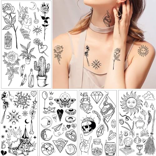 Temporary Tattoos for Parties & Festivals - Pattern A, 150+ Designs, Waterproof & Skin-Safe