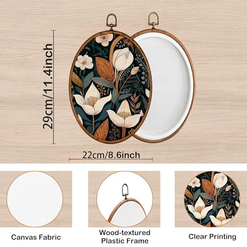 KSDUT Flower Wall Art Decor - Botanical Mid-Century Oval Canvas Print - Flower-22