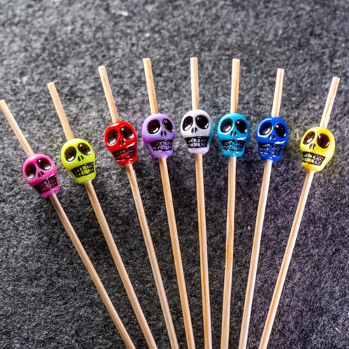 Halloween Skull Cocktail Picks - 100 Pcs Bright Color Skeleton Party Toothpicks