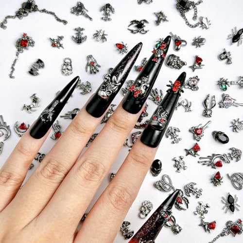 Halloween Nail Charms Set 20Pcs Gothic 3D Metal Spider Bat Skull Moon Gems Variation of THIS listing