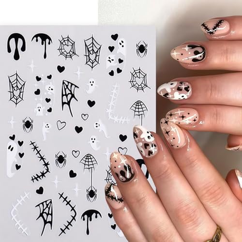 Halloween Nail Stickers Set - Black White Spider Web Blood Heart Ghost Punk Retro