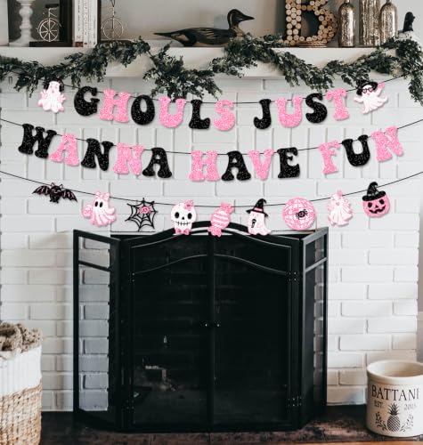 Halloween Glitter Ghouls Banner Set – Pink & Black Party Decorations