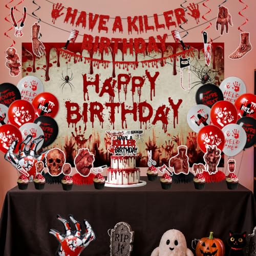 Horror Birthday Party Decorations Kit - Bloody Hand Prints Balloons Banners & More