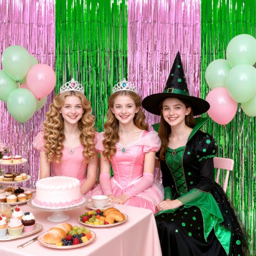 Pink & Green Foil Fringe Backdrop - Metallic Tinsel Curtain for Party & Event Decor