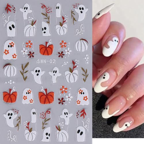 Halloween Nail Stickers 5D Embossed Ghost Pumpkin Spider Web Cats Skull T-40