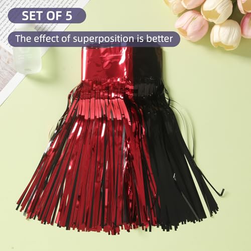 Black Red Foil Fringe Garland - 5 Pack 10 Feet Tinsel Party Decorations