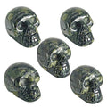 Mini Human Skull Figurine in Green Kambaba Jasper - Hand Carved Crystal Skull Statue, Halloween Decor & Healing Stone