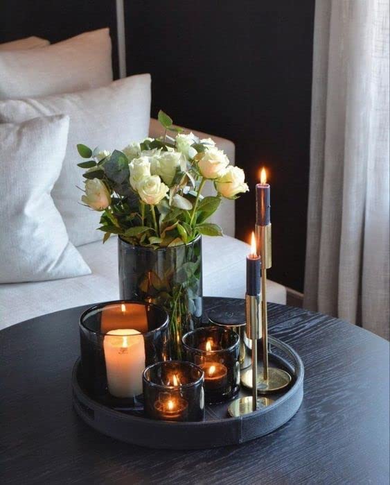 Lobolighting Black Round Decorative Serving Tray - Modern Farmhouse Home Decor