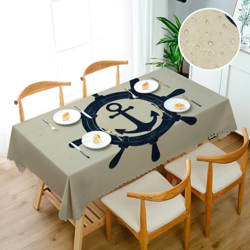 Rudder Table Cover Marine Ship Wheel Anchor 52x70 Inch Water-Resistant Tablecloth