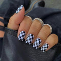 Press on Nails Short Square Black White Checkerboard Design - Style 11