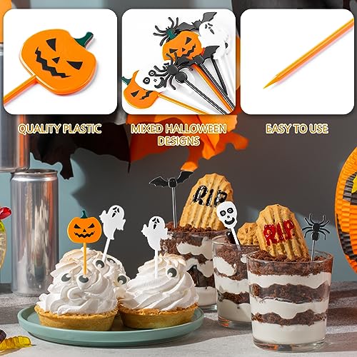 Halloween Plastic Toothpicks Cupcake Topper Set - 100 Pieces for Food Decoration
