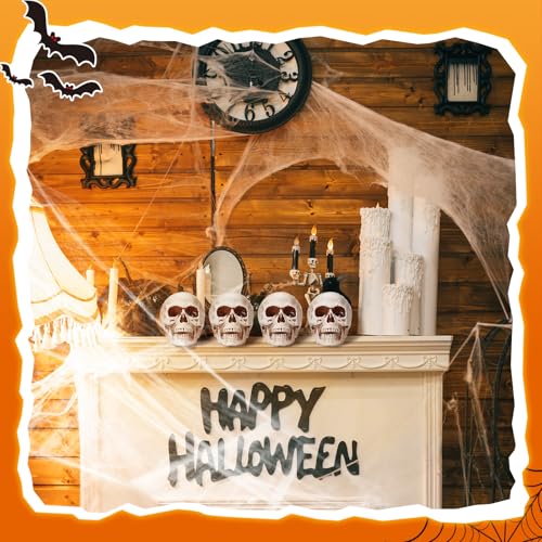 Sratte 4.3 Inch Halloween Plastic Human Skull Decorations - Realistic Fake Head Bones (Set of 4)