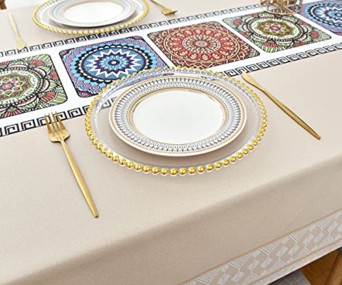 Vinyl Rectangular Tablecloth 55x70 Inch for Outdoor & Indoor Use - Beige