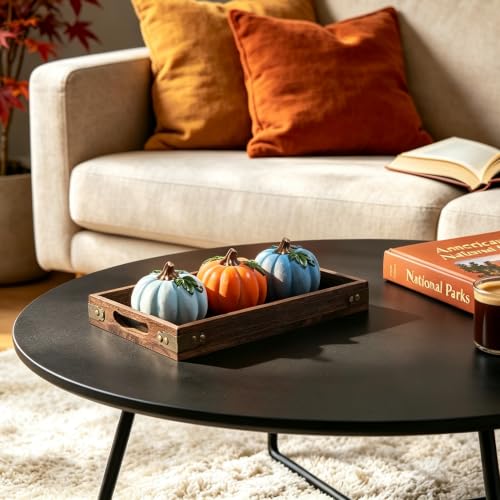 Fall Pumpkin Decorations Set of 3 - Resin Pumpkins with Vines & Leaves