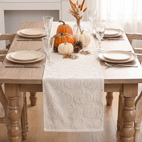 Artoid Mode Beige Soft 3D Jacquard Fall Table Runner 13x72 Inch
