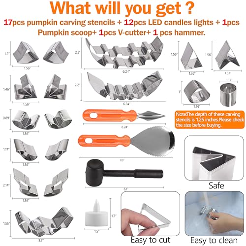 Kids Pumpkin Carving Kit with Stencils LED Candle Lights Halloween Decorations