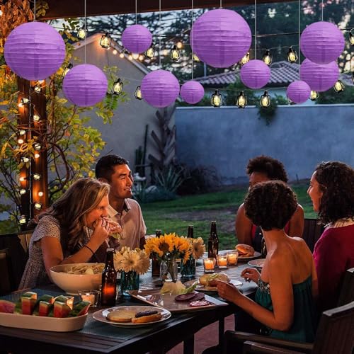 Purple Paper Lanterns Set - 20 Pieces, 4-12 Inch Hanging Decor for Parties & Events