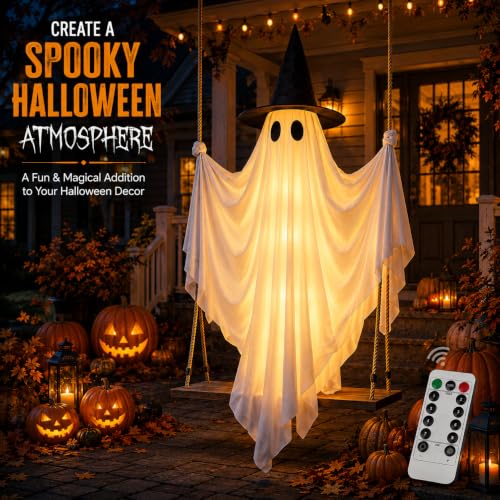 5FT Outdoor Swirling Ghost Halloween Decor with Hat & Remote Control - Sibling Variation 2