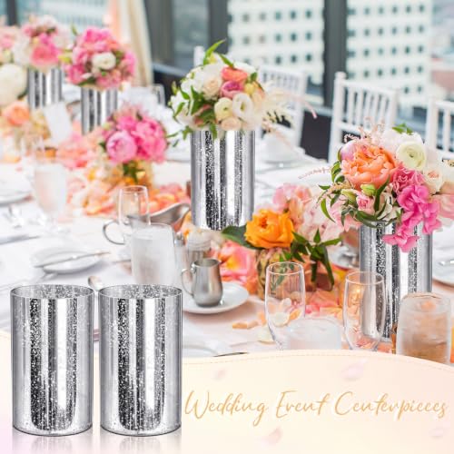 12-Pack Silver Glass Vases for Flower Centerpieces - 6 Inches Tall