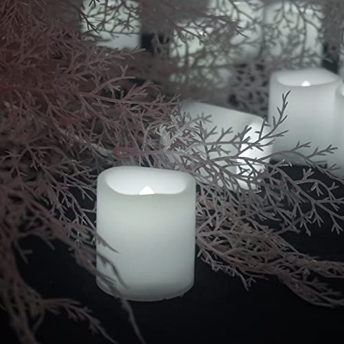 Battery Operated Flameless Votive Candles - White Flickering LED Tealights, 6 Pack with Batteries - Small Halloween, Wedding & Christmas Decor - Variation: White 6 PCS M