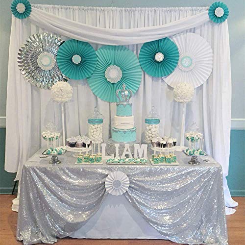 Silver Sequin Tablecloth for Party & Holiday Events 132x90 Inches Rectangular