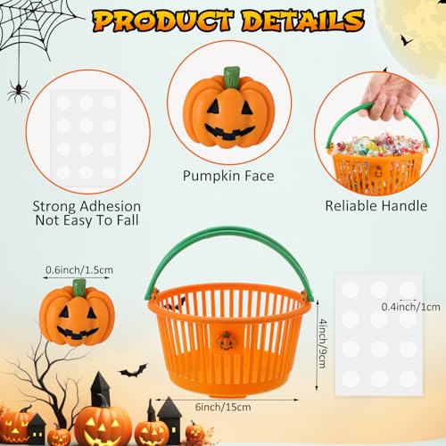 Potchen 12 Pcs Halloween Pumpkin Baskets Bulk Trick or Treat Candy Buckets - Orange & Green