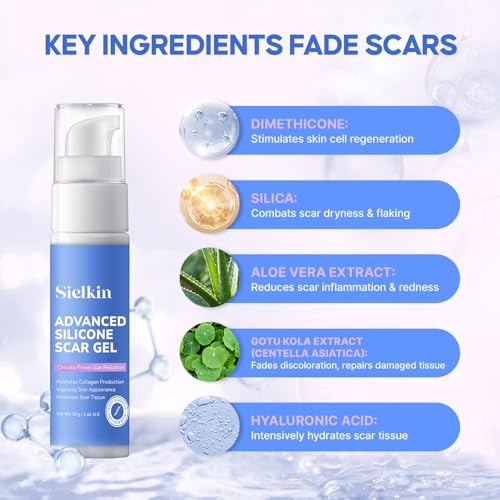 Medical Grade Silicone Scar Gel for Old & New Scars - Fade & Flatten, 30g with 2 Sheets