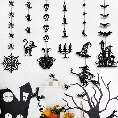 Halloween Black Glitter Banner Garland Decorations for Indoor Outdoor Parties