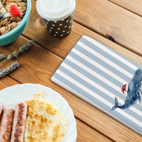 Whale Ocean Blue Stripe Christmas Kitchen Towels 16x24 - Variation 35
