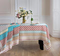 Everly 100% Linen Tablecloth - Bohemian Mosaic Striped 84 x 60 Inch Rectangular