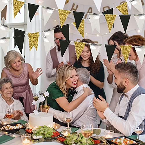 Black Gold Silver Party Banner Set - Glitter Triangle Garland for Celebrations