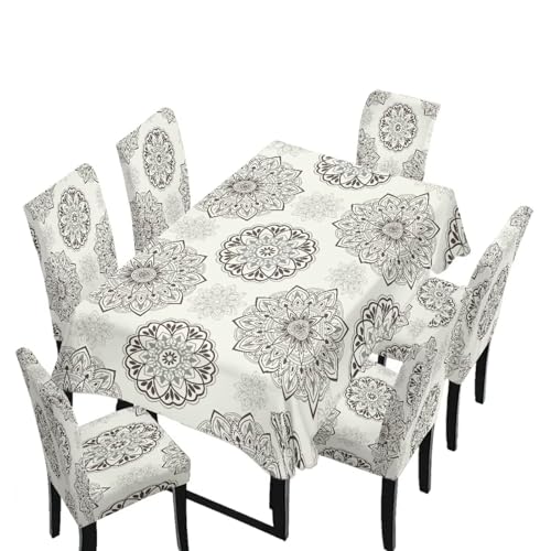 7-Piece Mandala Table Cloth and Chair Cover Set - Rectangular Dining Decor