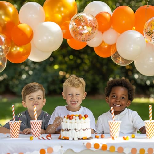 Orange White Latex Balloons 60 Pack 12 Inch with Confetti & Ribbon - Variation: Orange White